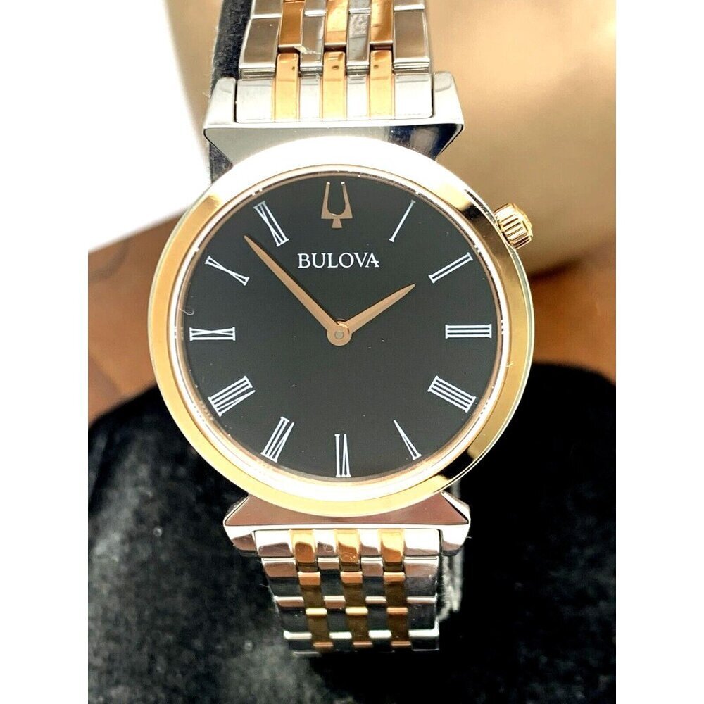Bulova Women's Watch 98L265 Regatta Quartz Black Dial Rose Gold Silver Steel